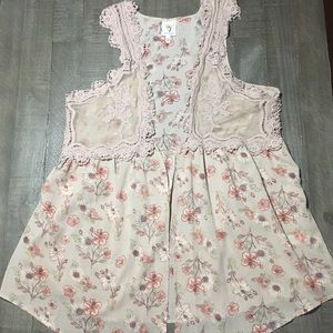 Floral mesh and lace vest